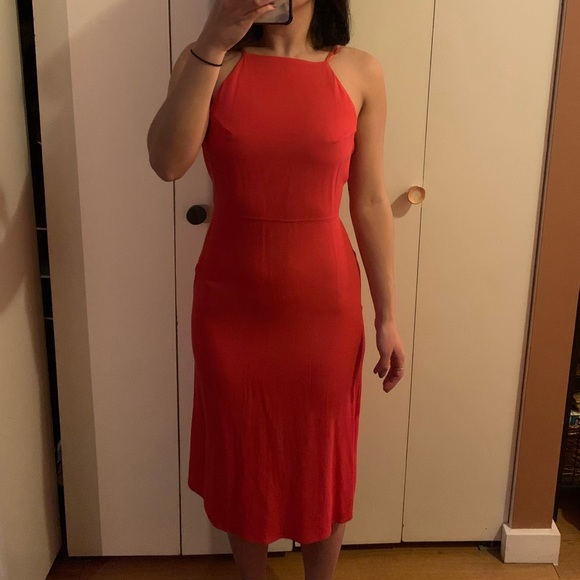Orange-y red Reformation Midi Dress - Picture 3 of 4